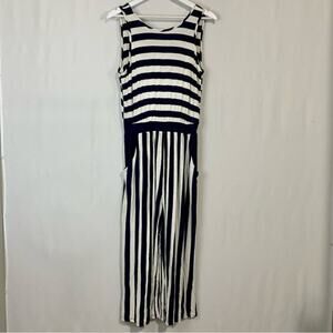 Egs California Women’s Sleeveless Blouson Jumpsuit Navy & White Stripe Size L